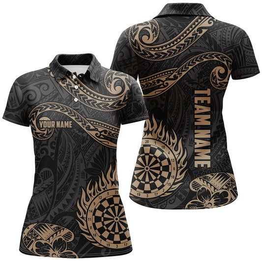 Personalized Golden Hawaiian Tribal Flame Darts Polo Shirt Custom Dart Jerseys For Women LDT0824