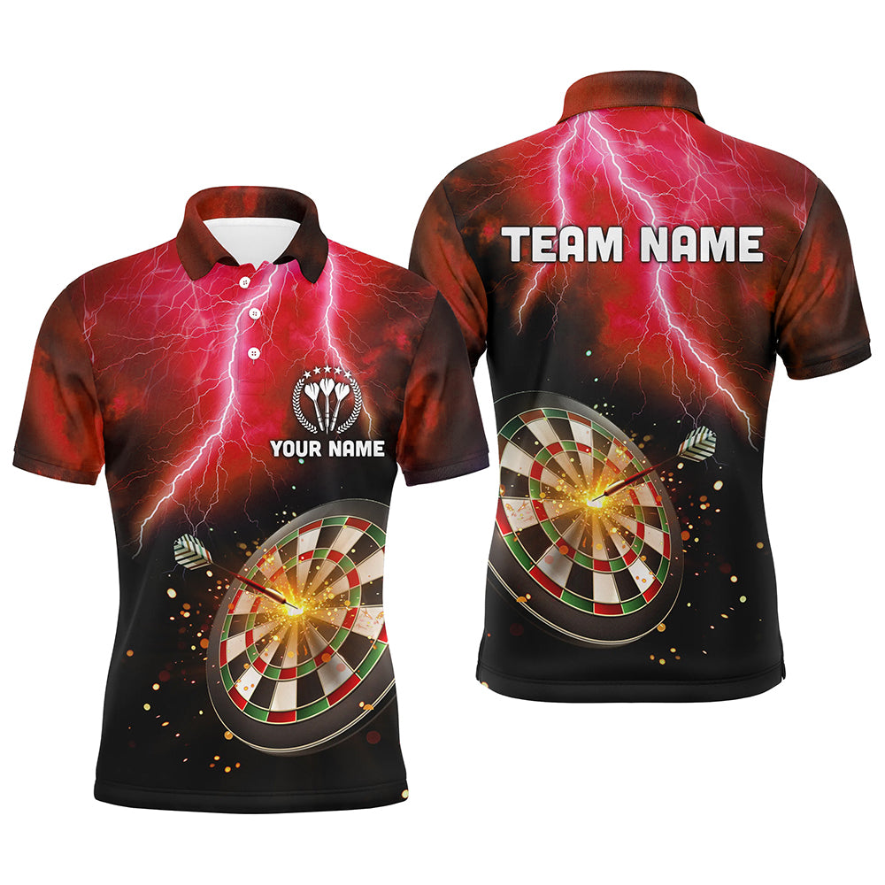 Personalized Thunder Lightning Red Mens Darts Polo Shirt Custom Dart Jerseys For Men LDT1235