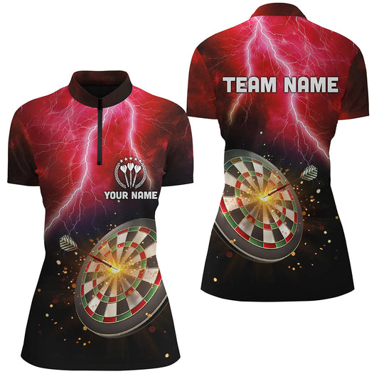 Personalized Thunder Lightning Red Darts Quarter-Zip Shirt Custom Dart Jerseys For Women LDT1235