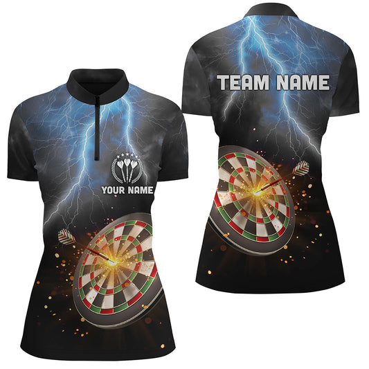 Personalized Thunder Lightning Black Darts Quarter-Zip Shirt Custom Dart Jerseys For Women LDT1236