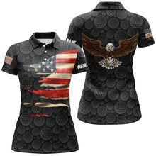 Load image into Gallery viewer, Vintage 3D American Flag Eagle Black Polo Shirt For Women, Custom Golf Pattern Patriotic Tops LDT0230