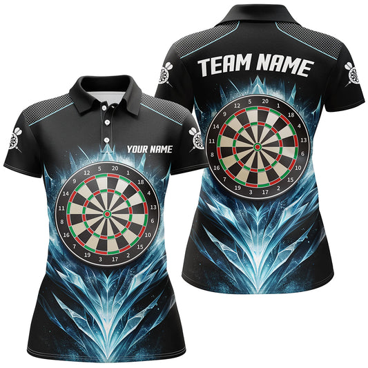 Icy Blue Black Dartboard Womens Darts Polo Shirt Custom Darts Shirt For Women Dart Jerseys LDT1240