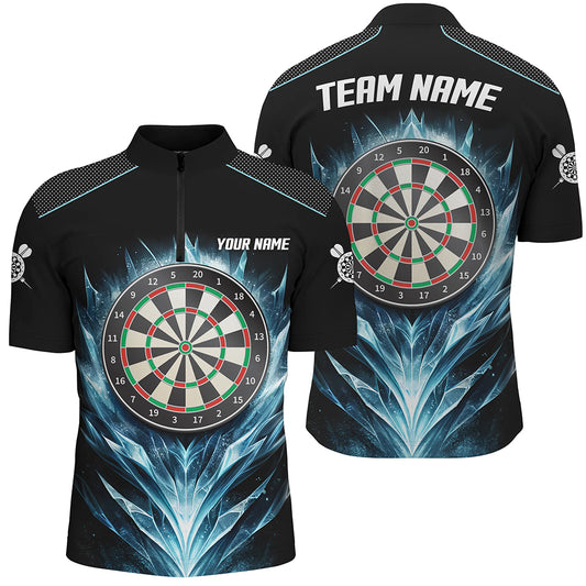 Icy Blue Black Dartboard Custom Darts Quarter Zip Shirt Darts Shirt For Men Dart Jerseys LDT1240