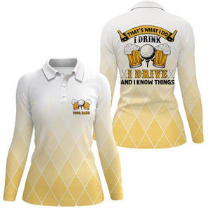 I Drink I Drive And I Know Things Yellow Argyle Golf Polo Shirts Beer Golf Shirts For Women LDT0527