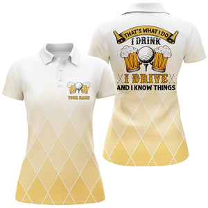 I Drink I Drive And I Know Things Yellow Argyle Golf Polo Shirts Beer Golf Shirts For Women LDT0527