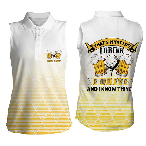 I Drink I Drive And I Know Things Yellow Argyle Womens Sleeveless Polo Shirt Beer Golf Shirt For Women LDT0527