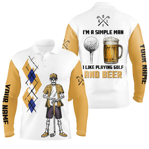 I'm A Simple Man Skull Beer Argyle Pattern Golf Polo Shirts Beer Golf Shirts For Men LDT0528