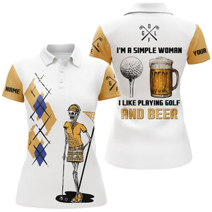 I'm A Simple Woman Skull Beer Argyle Pattern Golf Polo Shirts Beer Golf Shirts For Women LDT0528