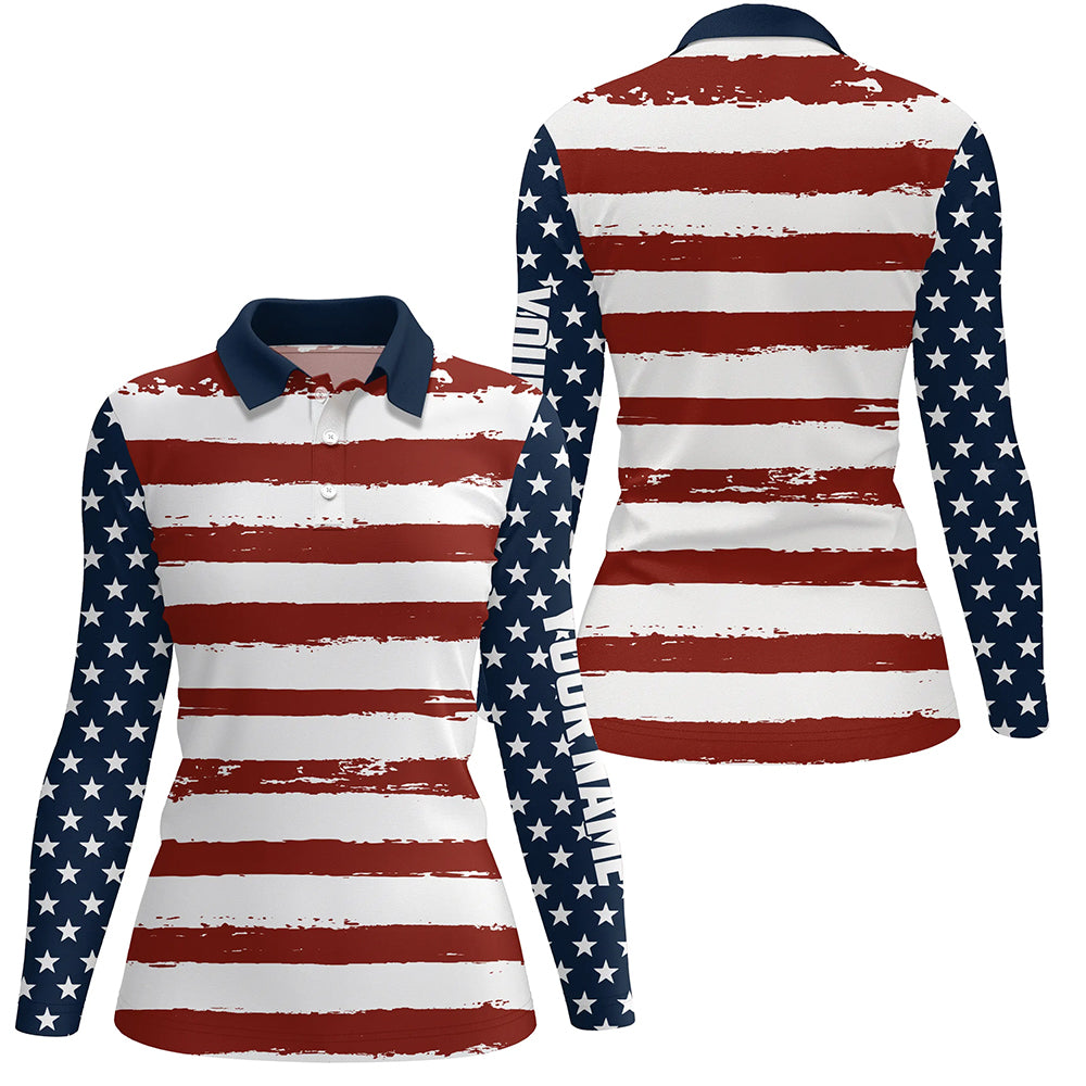 American Flag Patriotic All Over Print Golf Polo Shirt Custom Retro Usa Golf Shirt For Women LDT0541