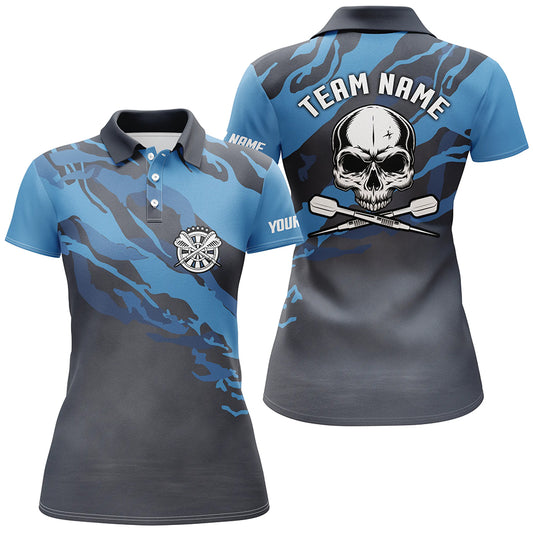 Personalized Blue Skull Darts Womens Polo Shirt Custom Darts Shirt For Women Dart Jerseys LDT1067
