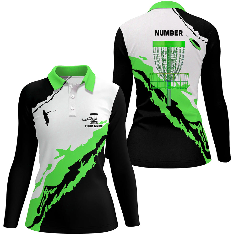 Green Black Womens Disc Golf Polo Shirt Customized Disc Golf Shirts For Women Golfing Gifts LDT1248