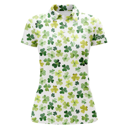 Watercolor Green Clover Leaf St Patrick Day Golf Polo Shirt Custom Name Golf Shirts For Women LDT1259