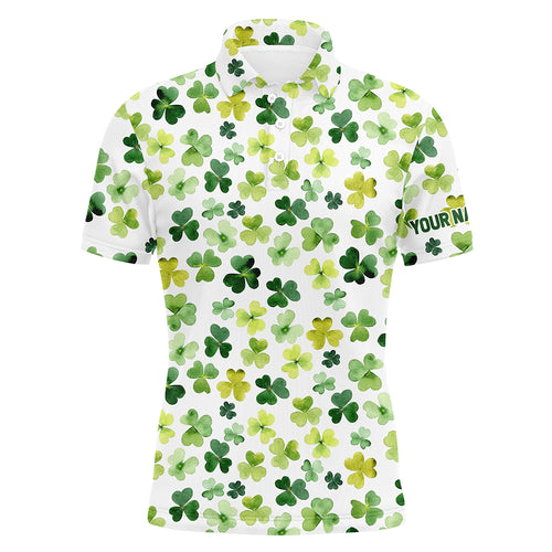 Watercolor Green Clover Leaf St Patrick Day Mens Golf Polo Shirt Custom Name Golf Shirts For Men LDT1259