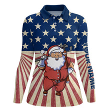 Load image into Gallery viewer, Santa Christmas Vintage American Flag Golf Polo Shirts Funny Golf Shirts For Women Golf Gifts LDT0592