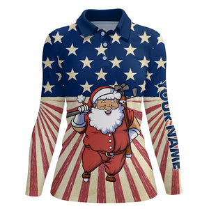 Santa Christmas Vintage American Flag Golf Polo Shirts Funny Golf Shirts For Women Golf Gifts LDT0592