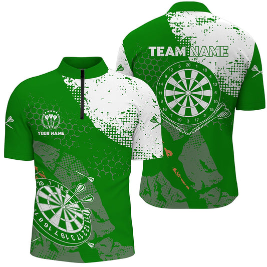 Retro Green White Pattern Custom Mens Darts Quarter Zip Shirt Dart Team Jerseys For Men LDT0899