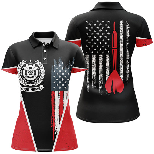 Retro American Flag Darts Polo Shirt Custom Name Patriotic Darts Jerseys For Women LDT0315