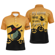 Load image into Gallery viewer, My Broom Broke So Now I Golf Orange Mens Halloween Polo Shirts Witch Scary Golf Gifts For Men LDT0346