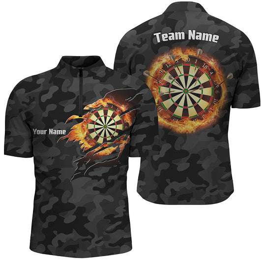Personalized Basic Black Camo Flame Dartboard Quarter-Zip Shirt Custom Dart Jersey For Men LDT0356