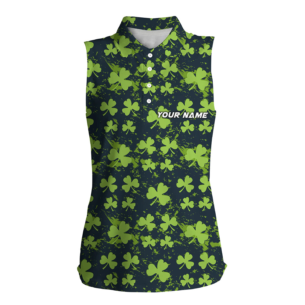 Watercolor Green Clover St Patrick Day Womens Sleeveless Polo Shirt Custom Name Golf Shirts For Women LDT1329