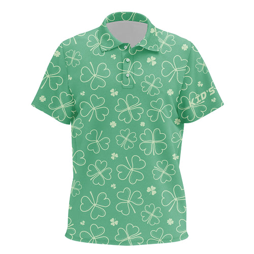 Green Clovers St Patrick Day Kids Golf Polo Shirt Custom Name Shamrock Golf Shirts For Kid Golf gifts LDT1330