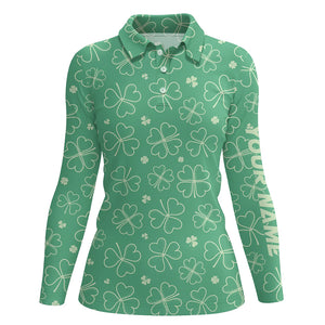 Green Clover St Patrick Day Womens Golf Polo Shirt Custom Name Shamrock Golf Shirts For Women LDT1330