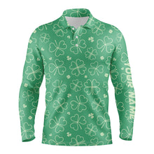 Load image into Gallery viewer, Green Clovers St Patrick Day Mens Golf Polo Shirt Custom Name Shamrock Golf Shirts For Men Golf gifts LDT1330