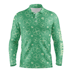 Green Clovers St Patrick Day Mens Golf Polo Shirt Custom Name Shamrock Golf Shirts For Men Golf gifts LDT1330