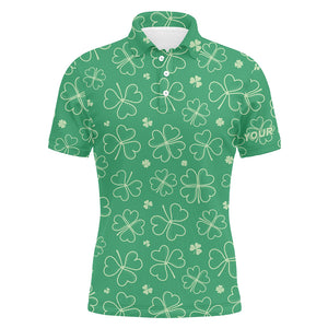 Green Clovers St Patrick Day Mens Golf Polo Shirt Custom Name Shamrock Golf Shirts For Men Golf gifts LDT1330