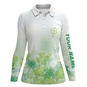 Green Clover Silhouette Twinkle Patrick Day Golf Polos Custom Golf Shirt For Women Golf Gifts LDT1331