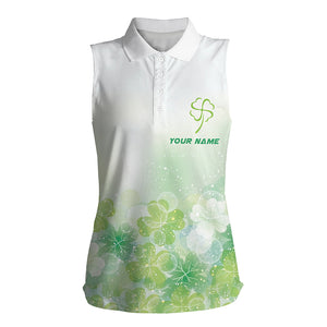 Green Clover Silhouette Patrick Day Women Sleeveless Golf Polos Custom Golf Tops For Women Golf Gifts LDT1331