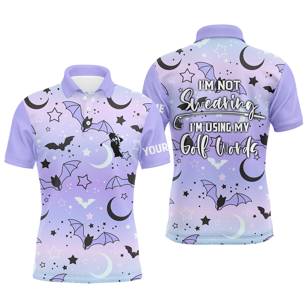 Galaxy Halloween Bats Mens Golf Polo Shirts, Cute Golf Shirts For Men, Funny Golf Shirt With Sayings LDT0116