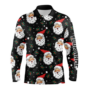 Santa Claus With Holly & Snowflakes Christmas Men Golf Polos Vintage Cute Golf Shirts For Men LDT0676