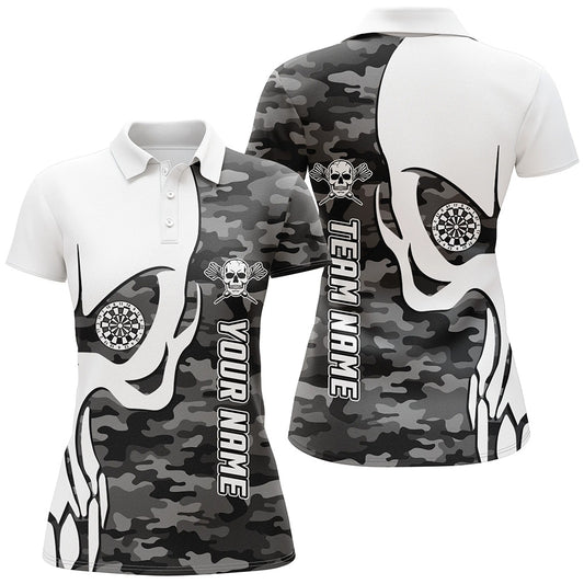 Personalized Grey Camo Skull Darts Polo Shirt Custom Darts Shirt For Women Dart Jersey LDT0683