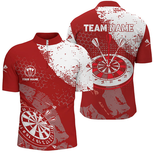 Retro Red White Pattern Custom Mens Darts Quarter-Zip Shirts Dart Team Jerseys For Men LDT0704