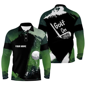 Watercolor Mens Golf Polo Shirts, Dark Green Personalized Golf Shirts For Men, Vintage Golf Gifts LDT0132