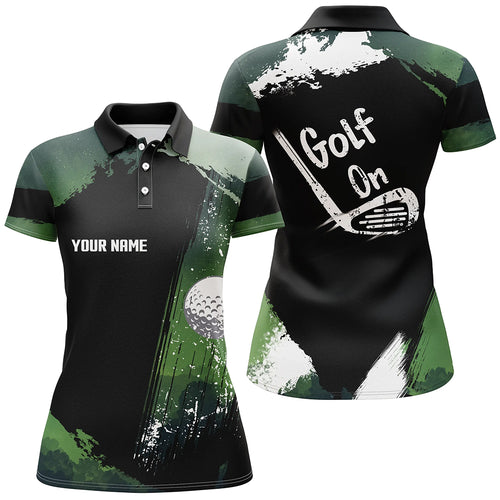 Watercolor Womens Golf Polo Shirts, Dark Green Personalized Golf Shirts For Women, Vintage Golf Gifts LDT0132