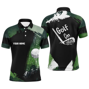 Watercolor Mens Golf Polo Shirts, Dark Green Personalized Golf Shirts For Men, Vintage Golf Gifts LDT0132