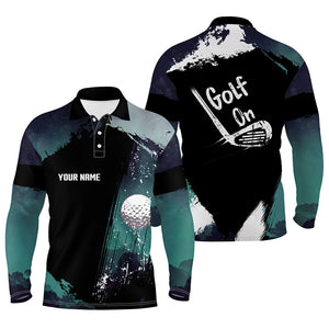 Watercolor Mens Golf Polo Shirts Dark Green Custom Golf Tops For Men, Vintage Golf Gifts LDT0141