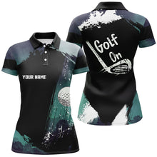 Load image into Gallery viewer, Watercolor Womens Golf Polo Shirts Dark Green Custom Golf Tops For Women, Vintage Golf Gifts LDT0141