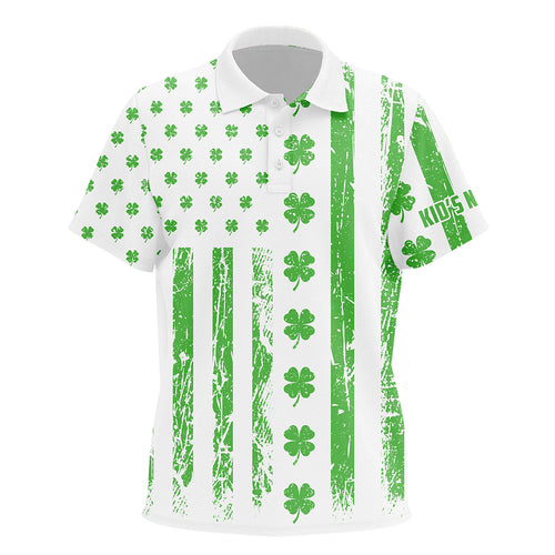 St Patrick's Day American Flag Kids Golf Polo Shirts Green Clover Patriotic Golf Shirts For Kid LDT1356