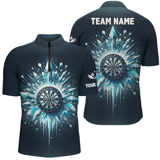 Icy Navy Blue Darts Quarter Zip Shirt Customized Darts Shirt For Men Darts Team Jersey LDT1362