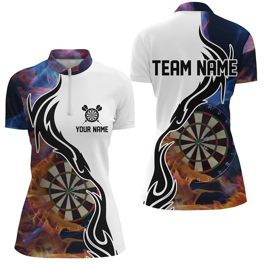 Fire Flame Dartboard Womens Darts Quarter Zip Shirt Custom Womens Darts Shirt Dart Jerseys LDT1363
