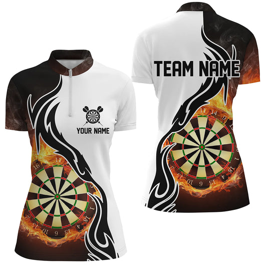Fire Flame Dartboard Womens Dart Quarter Zip Shirts Custom Womens Darts Shirt Dart Jerseys LDT1364