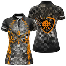 Load image into Gallery viewer, Golf Orange Womens Polo Shirt Checker Pattern Racing Polos For Womens, Best Gift For Golfers LDT0166