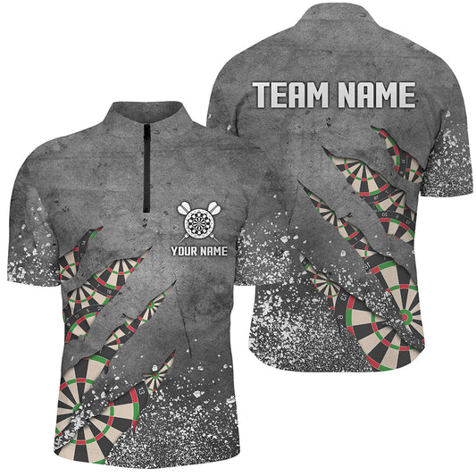 Paint Splash Grey Darts Quarter-Zip Shirt Custom Dart Shirts For Men Team Dart Jerseys LDT0964