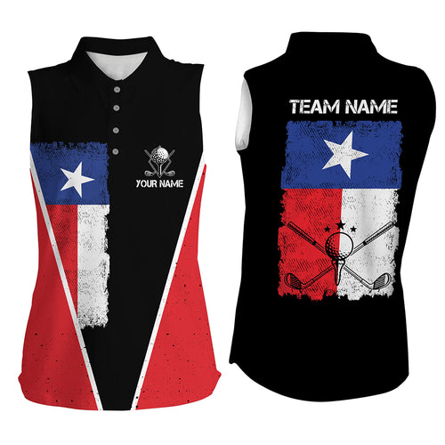 Texas Flag Black Womens Sleeveless Golf Polo Shirt Patriotic Golf Shirts For Women Vintage Golf Gifts LDT0181