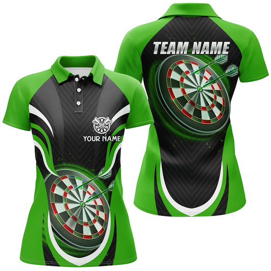 Personalized Black Green Womens Darts Polo Shirt Custom Darts Shirt For Women Dart Jerseys LDT1393