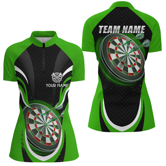 Personalized Black Green Darts Quarter Zip Shirt Custom Darts Shirt For Women Dart Jerseys LDT1393