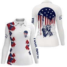 Load image into Gallery viewer, Statue Of Liberty 4Th Of July American Flag Argyle Golf Polos Patriotic Golf Shirts For Women LDT0476